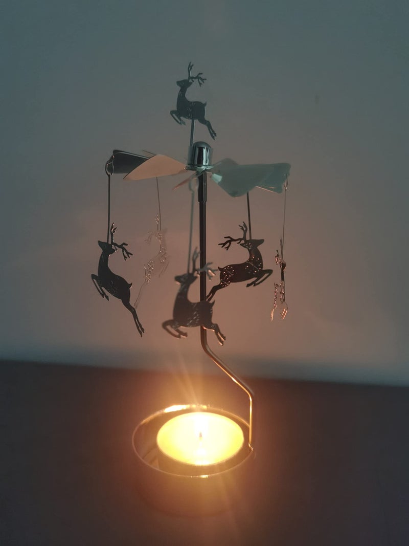 HOKHBCW Rotary Candle Holder Spinning Candleholder Metal Small Gift (Christmas Elk) - Image 4